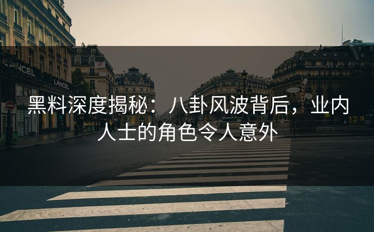 黑料深度揭秘：八卦风波背后，业内人士的角色令人意外