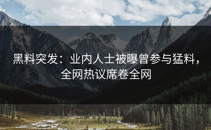 黑料突发：业内人士被曝曾参与猛料，全网热议席卷全网