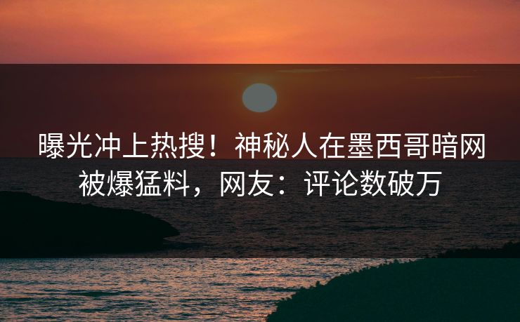 曝光冲上热搜！神秘人在墨西哥暗网被爆猛料，网友：评论数破万